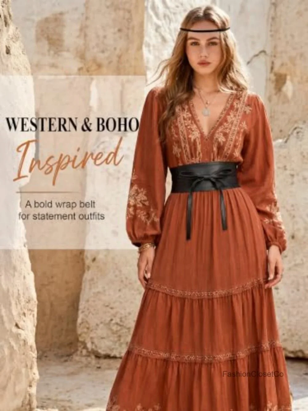 Faux Leather Wide Obi Waist Wrap Belt | Lace Up Corset Cinch Belt for Dresses &